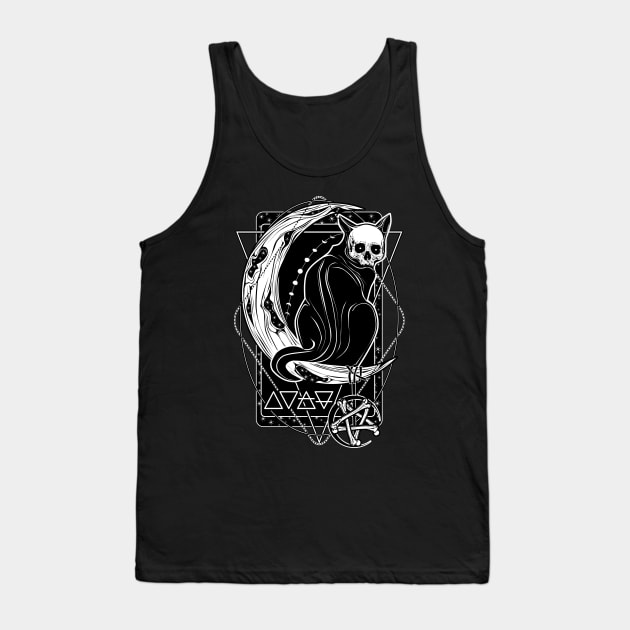 Cat Daemon sitting on the Moon Tank Top by Von Kowen